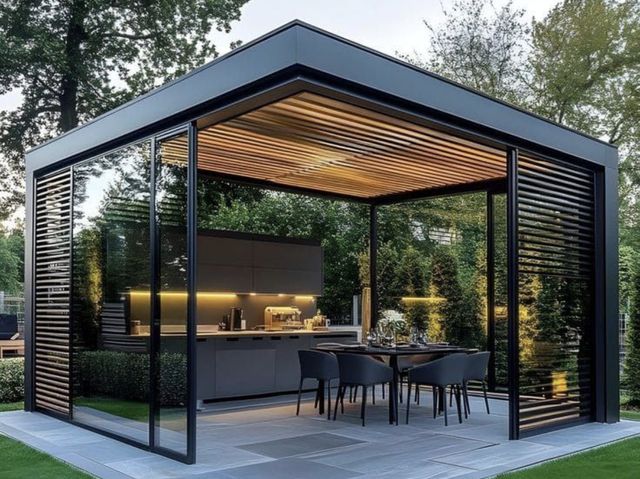 Pergola aluminium avec cuisine d'extérieur